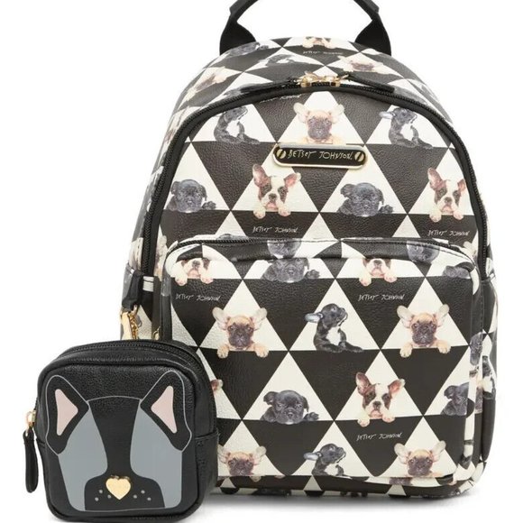 Betsey Johnson Bags Betsey Johnson Kitsch Frenchie Dog Pattern Backpack Puppies Pouch 2 Pc